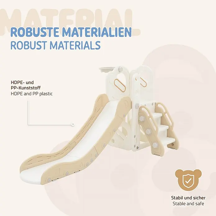 ECD Germany Rutsche Spielgerüst für Kinder ab 3 Jahren, Weiß-Beige, Indoor&Outdoor Rutsche - B x L: 91 x 153 cm, Kunststoff, Weiß, Beige, Grau - Kinderrutsche aus robustem HDPE- und PP-Kunststoff in Creme und Weiß.