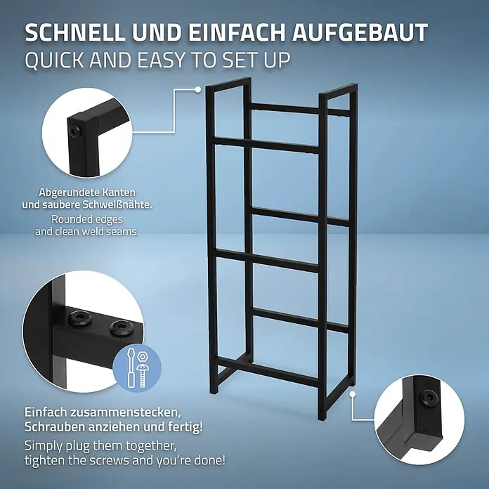 ML-Design Getränkekistenregal Kastenständer für 3 Kisten stabiles Standregal freistehend Stahl - Traglast pro Boden: 150 kg, Anzahl Böden: 3 Stk., Stecken, Anthrazit - Schwarzes Metallgestell mit abgerundeten Kanten, sauberen Schweißnähten und einfacher Schraubmontage.