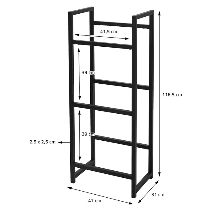 ML-Design Getränkekistenregal Kastenständer für 3 Kisten stabiles Standregal freistehend Stahl - Traglast pro Boden: 150 kg, Anzahl Böden: 3 Stk., Stecken, Anthrazit - Schwarzmetallenes offenes Regal mit vier Ebenen. Maße: 116,5 cm hoch, 47 cm breit, 31 cm tief.