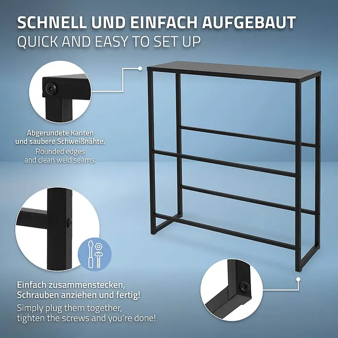 ML-Design Getränkekistenregal Kastenständer für 6 Kisten stabiles Standregal freistehend Stahl - Traglast pro Boden: 150 kg, Anzahl Böden: 8 Stk., Stecken, Anthrazit - Schwarzes Metallgestell für Konsolentisch oder Regal, mit abgerundeten Kanten und einfacher Schraubmontage.
