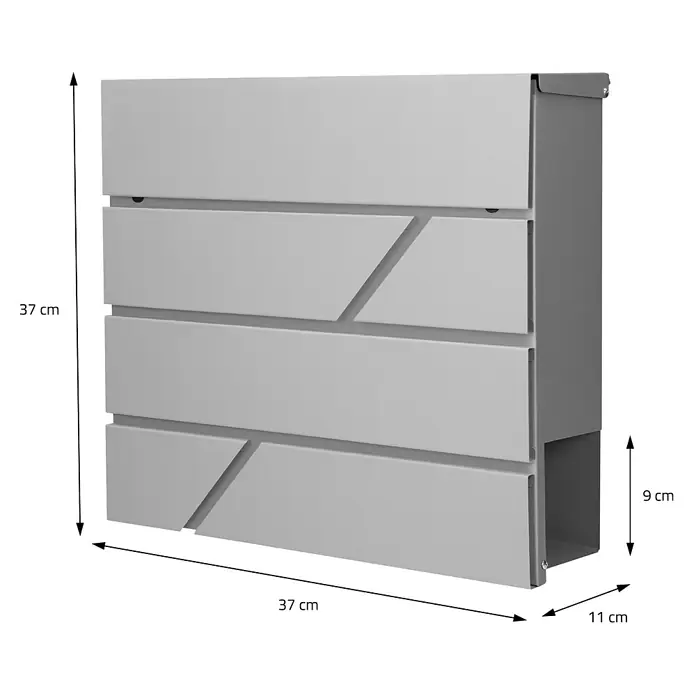ML-Design Wandbriefkasten Standbriefkasten mit Zeitungsfach inkl. 2 Schlüssel Stahl - L x B x H: 11 x 37 x 37 cm, Hellgrau, Edelstahl, Zeitungsfach - Moderner grauer Briefkasten mit abstraktem Paneel-Design, 37x37x11 cm. Verfügt über ein Seitenfach für Zeitungen.