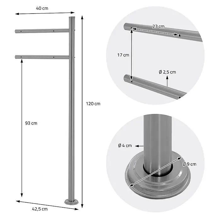 ECD Germany Standbriefkasten Briefkastenanlage mit Ständer 120cm Mailbox mit Pfosten Anthrazit/Silber - L x B x H: 17 x 42,5 x 120 cm, Anthrazit, Silber, Edelstahl - Freistehender Handtuchhalter aus Edelstahl mit zwei Stangen, 120 cm hoch und 40 cm breit.