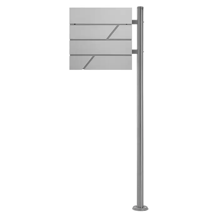 ML-Design Standbriefkasten Briefkastenanlage mit Ständer Silber 120cm Mailbox mit Pfosten - L x B x H: 17 x 42,5 x 120 cm, Hellgrau, Silber, Edelstahl - Hellgraues Lamellen-Schild mit Diagonalschnitten, auf einer Edelstahlstange montiert.