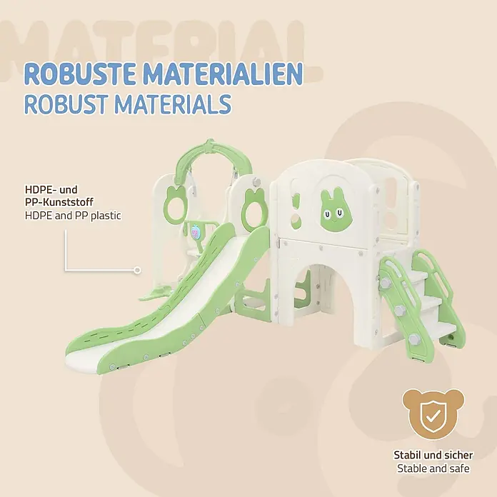ECD Germany Rutsche - B x L: 217 x 162 cm, Kunststoff, Weiß, Grün - Robuste grüne und weiße Kinderrutsche mit Schaukel aus HDPE- und PP-Kunststoff, stabil und sicher.