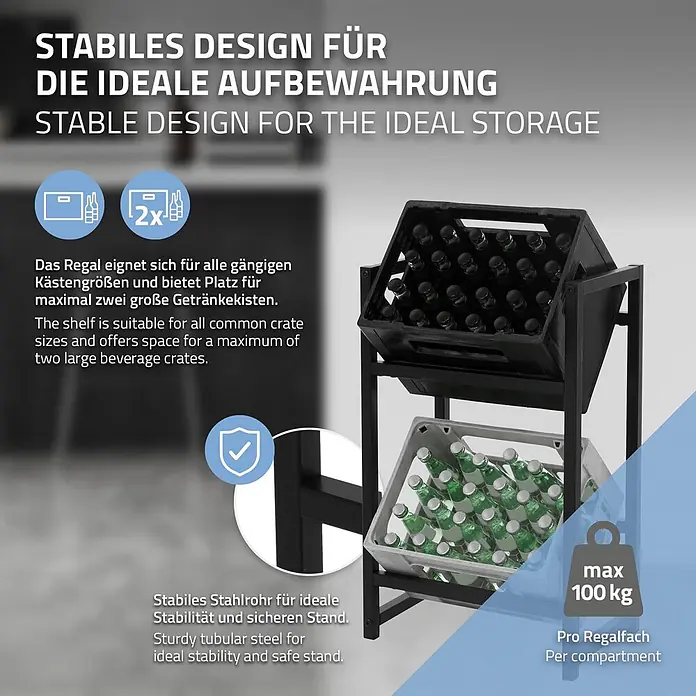 ML-Design Getränkekistenregal 1 x Keramik Waschbecken mit Ablaufgarnitur von ML-Design - Traglast pro Boden: 150 kg, Anzahl Böden: 2 Stk., Stecken, Anthrazit - Schwarzes Getränkekistenregal aus stabilem Stahlrohr für 2 Kisten, 100kg max/Fach, stabiles Design.