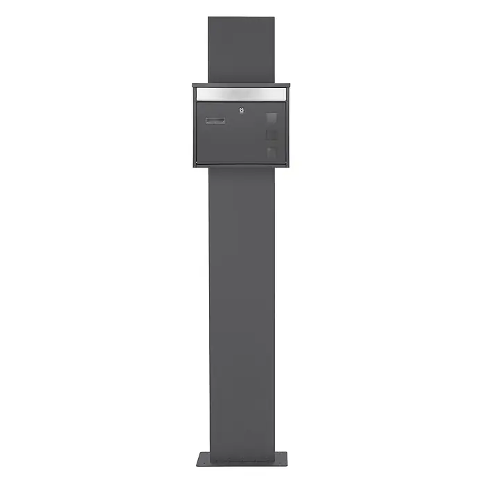 ML-Design Standbriefkasten Briefkastenanlage mit Ständer Anthrazit 170cm Mailbox mit Pfosten - L x B x H: 18 x 42,5 x 120 cm, Anthrazit, Edelstahl - Moderner dunkelgrauer freistehender Briefkasten mit silbernem Einwurfschlitz, Schloss und drei kleinen Fenstern.