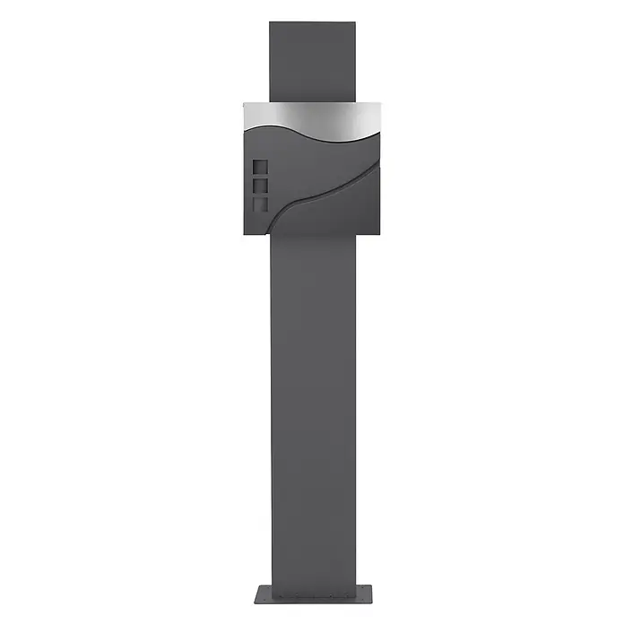 ECD Germany Standbriefkasten Briefkastenanlage mit Ständer Anthrazit 170cm Mailbox mit Pfosten - L x B x H: 23,5 x 37 x 170 cm, Anthrazit, Silber, Edelstahl - Moderner, dunkelgrauer Sockel mit silbernem Wellenakzent, drei quadratischen Aussparungen und einem stabilen Fuß.