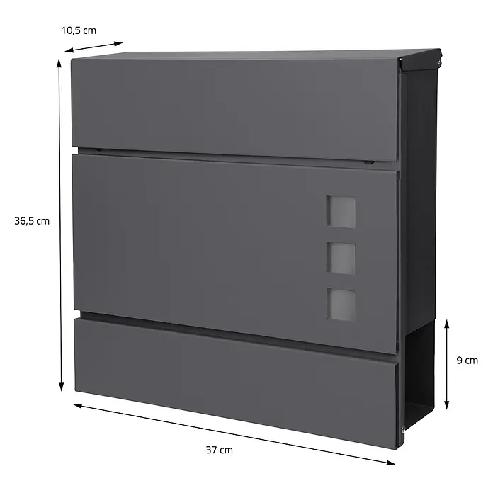 ECD Germany Wandbriefkasten Standbriefkasten mit Zeitungsfach inkl. 2 Schlüssel Stahl - L x B x H: 37 x 10,5 x 36,5 cm, Anthrazit, Metall, Zeitungsfach - Dunkelgrauer Wandbriefkasten mit Zeitungsfach und Sichtfenstern. Maße: 37x36,5x10,5 cm.