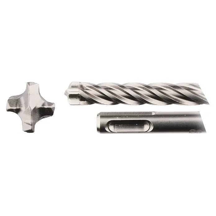 Makita Beton- & Steinbohrer Nemesis II - SDS Plus, Durchmesser Bohrer: 6 mm, 1 Stk. - Silberfarbener SDS Hammerbohrer mit Vierschneider-Hartmetallspitze und Spiralnuten.