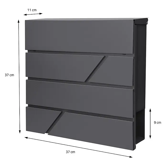 ML-Design Wandbriefkasten Standbriefkasten mit Zeitungsfach inkl. 2 Schlüssel Stahl - L x B x H: 11 x 37 x 37 cm, Anthrazit, Edelstahl, Zeitungsfach - Dunkelgrauer Metallbriefkasten mit modernem, geometrischem Frontdesign.