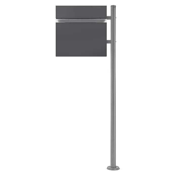 ECD Germany Standbriefkasten Briefkastenanlage mit Ständer Silber 120cm Mailbox mit Pfosten - L x B x H: 42,5 x 17 x 120 cm, Anthrazit, Silber, Stahl, Zeitungsfach - Metallischer Wegweiser mit zwei rechteckigen grauen Anzeigetafeln.
