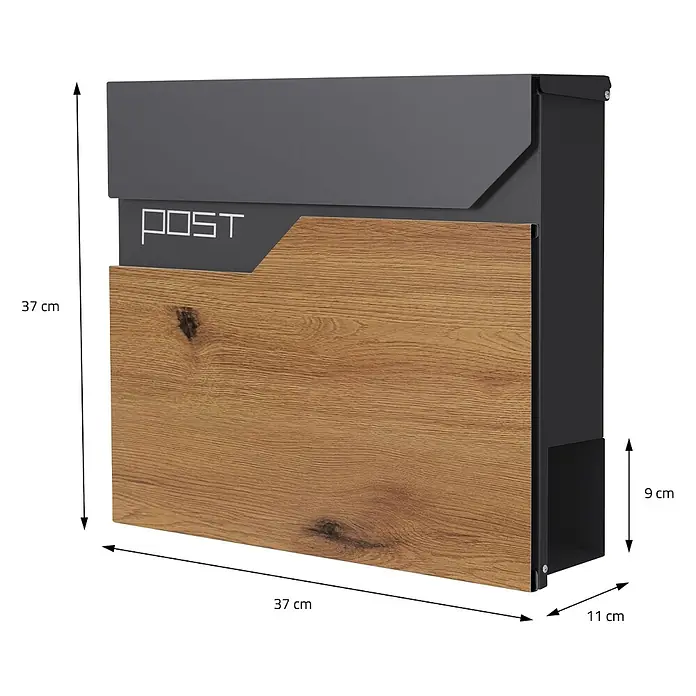 ML-Design Standbriefkasten Briefkastenanlage mit Ständer 120cm Mailbox mit Pfosten Braun/Anthrazit - L x B x H: 18 x 42,5 x 120 cm, Anthrazit, Braun, Silber, Edelstahl - Moderner dunkelgrauer Briefkasten mit Holzoptik und "POST"-Schriftzug.