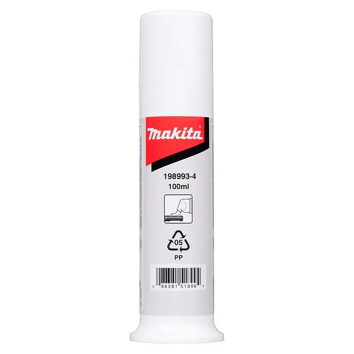 Makita Bohrfett für Bohrer und Meißel - 100 ml - Weiße Makita-Flasche (100 ml) Schmierstoff, Kennzeichnung 198993-4, aus Polypropylen.