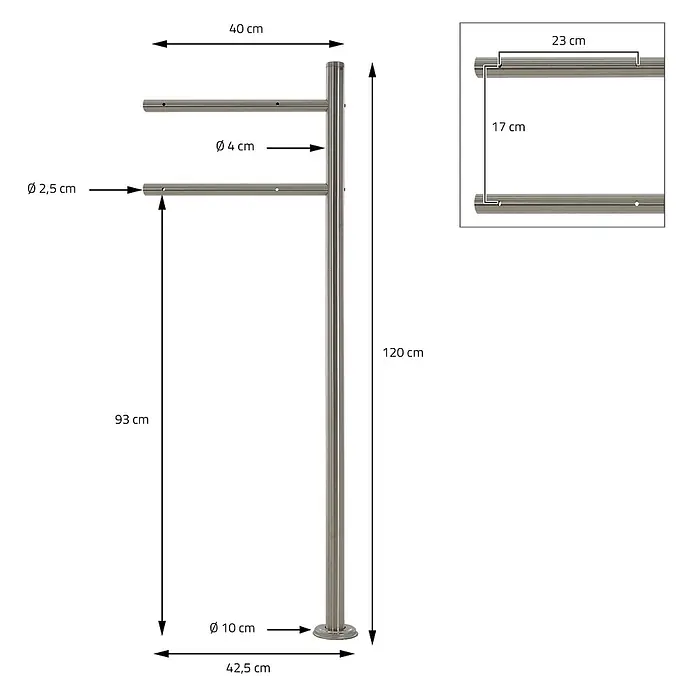 ML-Design Standbriefkasten Briefkastenanlage mit Ständer Silber 120cm Mailbox mit Pfosten - L x B x H: 17 x 42,5 x 120 cm, Anthrazit, Weiß, Silber, Edelstahl - Silberfarbener Metallständer mit zwei Querstreben und rundem Fuß, mit Maßen wie 120 cm Höhe.