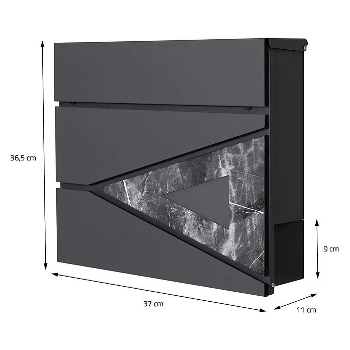 ML-Design Standbriefkasten Briefkastenanlage mit Ständer Silber 120cm Mailbox mit Pfosten - L x B x H: 19 x 42,5 x 120 cm, Anthrazit, Schwarz, Silber, Edelstahl - Dunkelgrauer Wandbriefkasten im modernen Design mit diagonalem Marmoreffekt-Akzent und Dreieck-Detail.