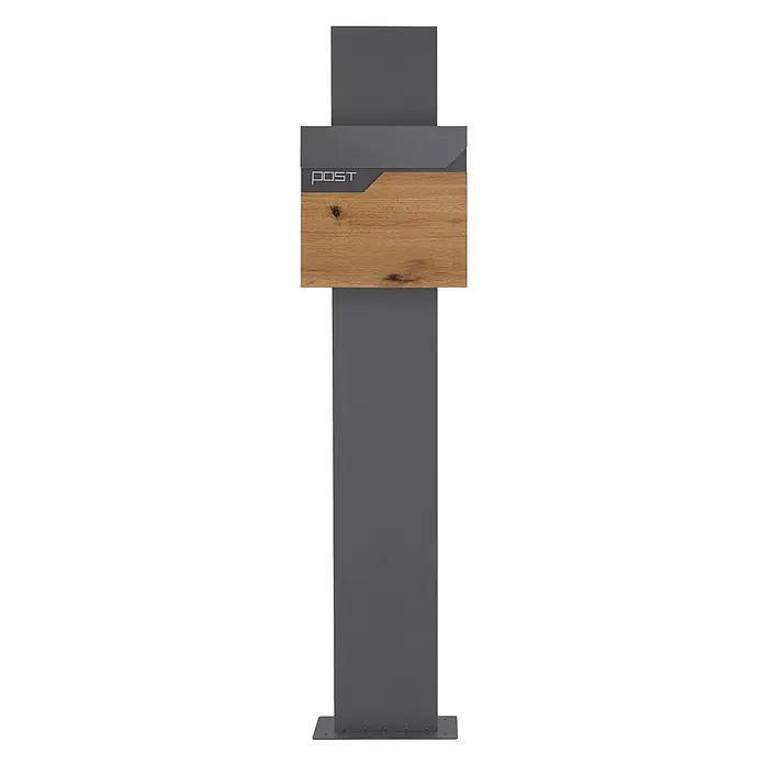 ML-Design Standbriefkasten Briefkastenanlage mit Ständer Anthrazit 170cm Mailbox mit Pfosten - L x B x H: 21,5 x 37 x 170 cm, Anthrazit, Braun, Edelstahl - Dunkelgrauer Metall-Briefkastenständer mit Holzfrontplatte und 'POST'-Schriftzug.