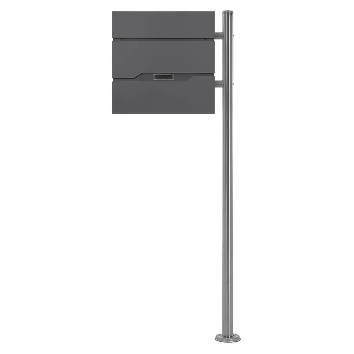 ML-Design Standbriefkasten Briefkastenanlage mit Ständer Silber 120cm Mailbox mit Pfosten Anthrazit - L x B x H: 17 x 42,5 x 120 cm, Anthrazit, Silber, Edelstahl - Dunkelgraue, moderne Briefkastenanlage mit mehreren Fächern, montiert auf einem schlanken Edelstahlpfosten.