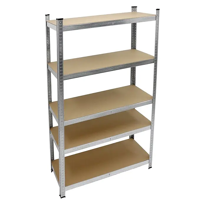 ECD Germany Schwerlastregal Regalsystem bis 875kg Werkstattregal Metall / MDF Silber - Traglast pro Boden: 150 kg, Anzahl Böden: 5 Stk., Stecken, Anthrazit - Fünfstufiges Metallregal mit stabilem verzinktem Stahlrahmen und braunen Holzregalböden zur Aufbewahrung.