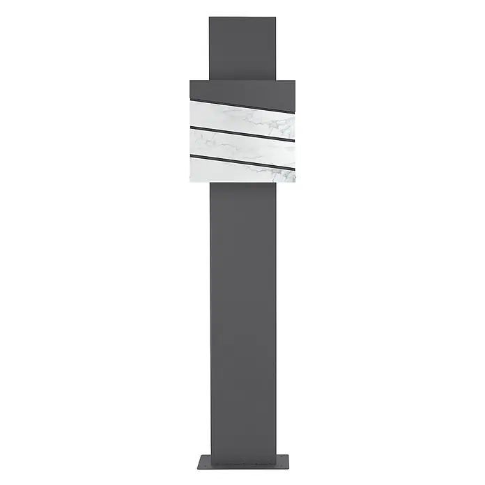 ML-Design Standbriefkasten Briefkasten Postkasten mit Zeitungsfach, inkl. Standfuß - L x B x H: 37 x 26 x 170 cm, Anthrazit, Weiß, Edelstahl, Zeitungsfach - Moderner dunkelgrauer freistehender Paketkasten mit weißen Marmor-Einsätzen an der Front.