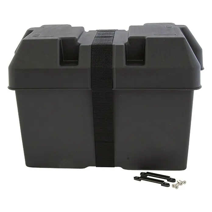 Talamex Batteriekasten - Schwarz, Innenmaß: 390 x 185 x 200 mm - Schwarze Batteriebox mit Gurt und Befestigungsmaterial für den sicheren Transport und die Lagerung von Batterien.