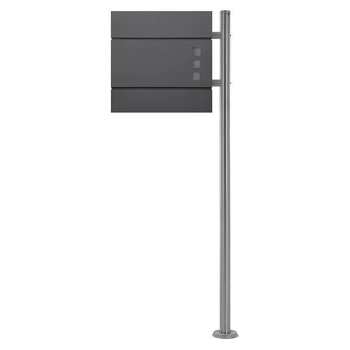 ECD Germany Standbriefkasten Briefkastenanlage mit Standfuß 120 cm Mailbox Anthrazit 37x10,5x36,5cm - L x B x H: 17 x 42,5 x 120 cm, Anthrazit, Silber, Edelstahl - Anthrazitgraues Briefkastensystem mit Edelstahlpfosten und integrierten quadratischen Leuchtelementen.