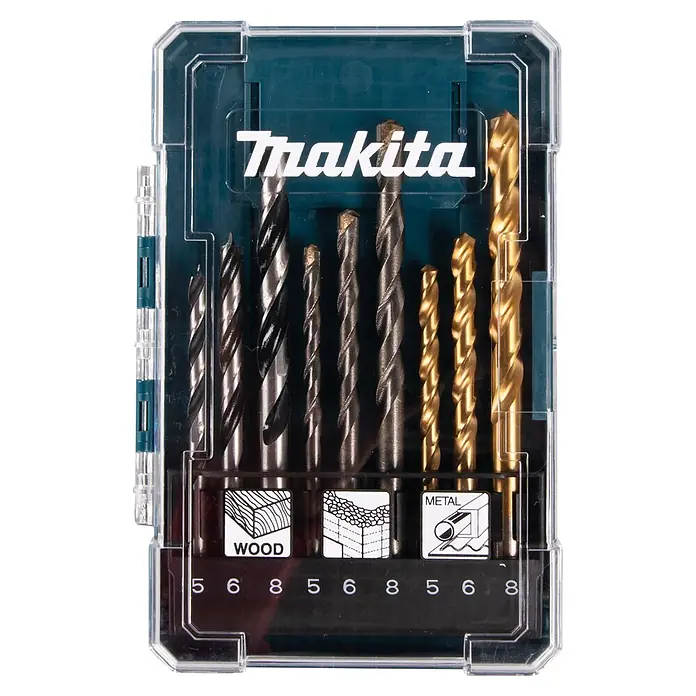 Makita Bohrer-Set D-71962 - 9 -tlg. - Makita Bohrer-Set in Klarsichtbox mit schwarzen, grauen und goldenen Bohrern für Holz, Mauerwerk und Metall, Größen 5, 6, 8 mm.