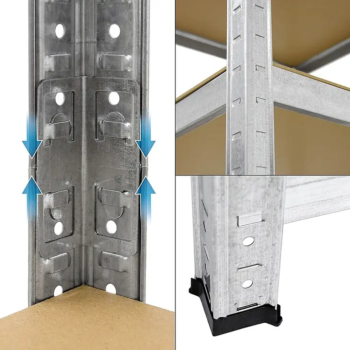 ECD Germany Schwerlastregal Regalsystem bis 875kg Werkstattregal Metall / MDF Silber - Traglast pro Boden: 150 kg, Anzahl Böden: 5 Stk., Stecken, Schwarz - Verzinktes Stahlregal: Eckverbindung, Regalauflagen und schützende Kunststofffüße.