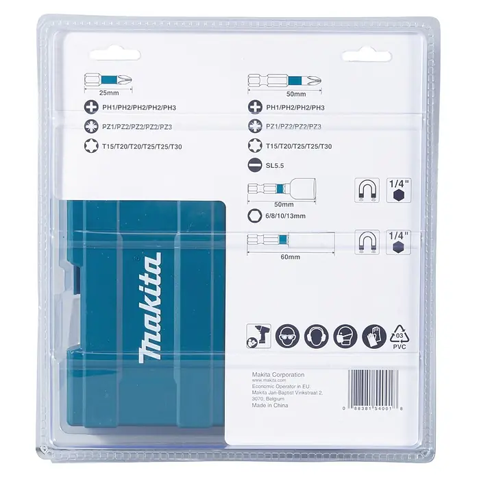Makita Bit-Set Impact Black B-66880 - 35 -tlg. - Makita Schrauber-Bit-Set in Klarsichtverpackung mit türkisfarbenem Gehäuse, mit verschiedenen Bit-Typen und -Größen.