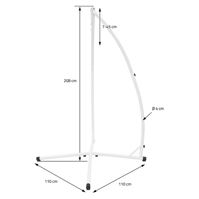 ML-Design Hängesesselgestell Weiß Gestell für Hängestuhl Hängeschaukel Hängesitz, für Innen & Außen - Metall, Weiß - Weißes Hängesesselgestell aus Metall, 208 cm hoch, 110x110 cm Basis, 4 cm Rohrdurchmesser und verstellbarer Kette.