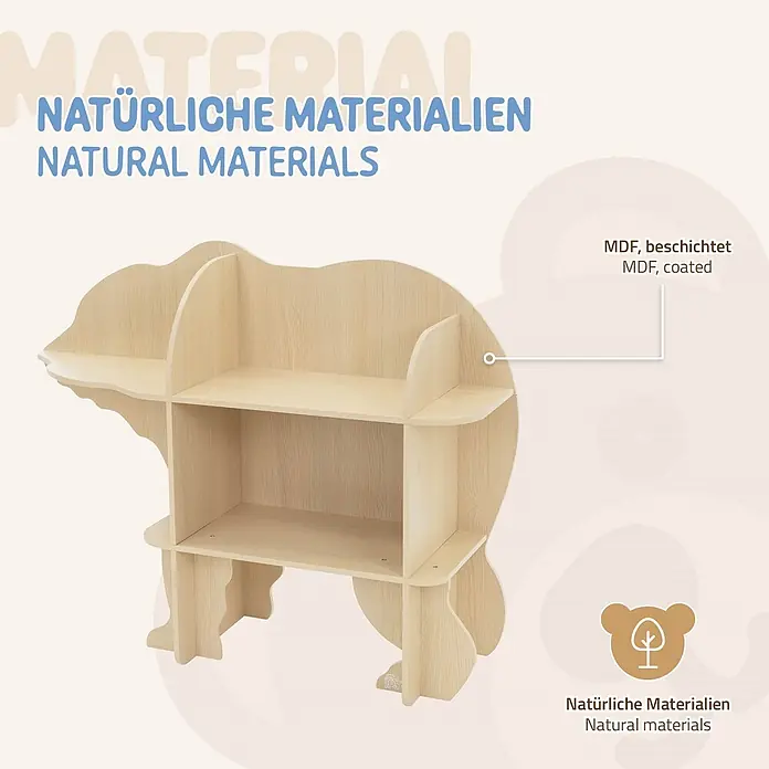 ECD Germany Holzregal Bär Bücherregal mit 2 Ebenen MDF -  - Bärenförmiges Regal aus hellbraunem, beschichtetem MDF für Kinderzimmer-Aufbewahrung.