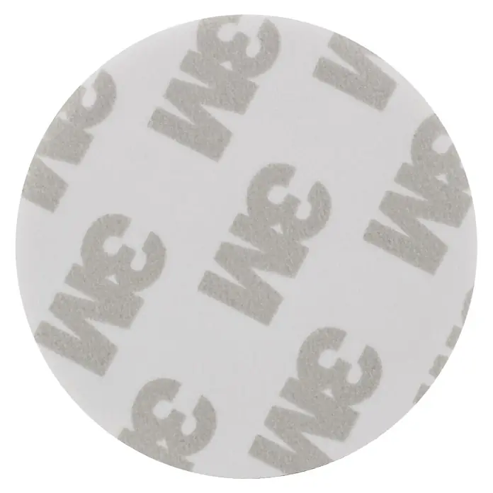 Walteco Bodentürstopper - Ø x H: 45 x 25 mm, Stahl - Rundes, weißes Klebepad mit wiederholten grauen 3M-Logos.
