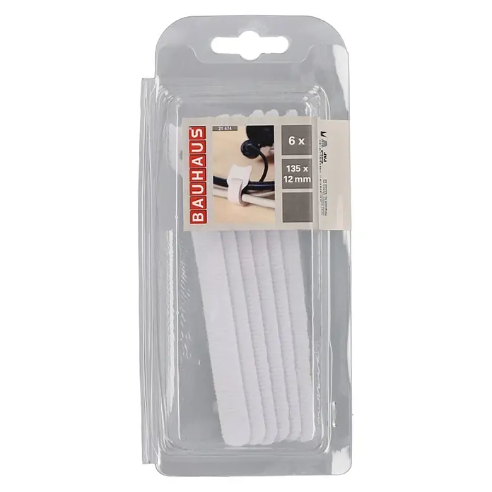 Voltomat Klett-Kabelbinder - B x L: 12 x 22 mm, Weiß - Packung mit 6 weißen, wiederverwendbaren Klett-Kabelbindern, 135x12mm, zur Kabelorganisation.