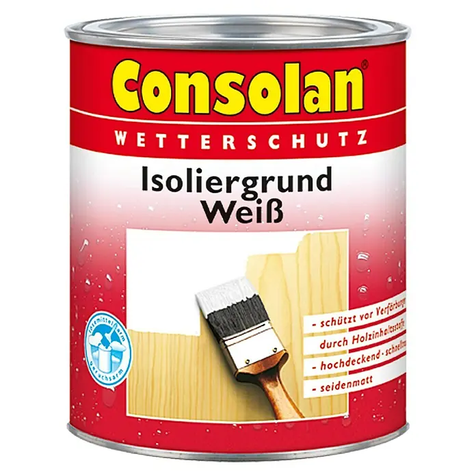 Consolan Isoliergrund - Weiß, 2,5 l - Dose Consolan Isoliergrund Weiß Wetterschutz. Grundierung schützt Holz vor Witterungseinflüssen und Verfärbungen, für den Außenbereich.