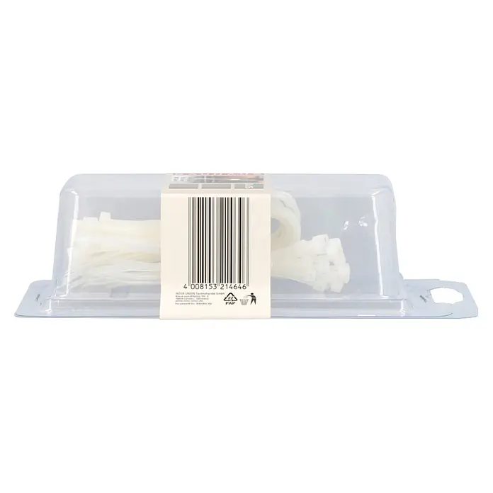 Voltomat Kabelbinder-Set 25 x 100 mm, 25 x 150 mm, 25 200 mm - Kunststoff, Natur - Weiße Kabelbinder in klarer Kunststoffverpackung.
