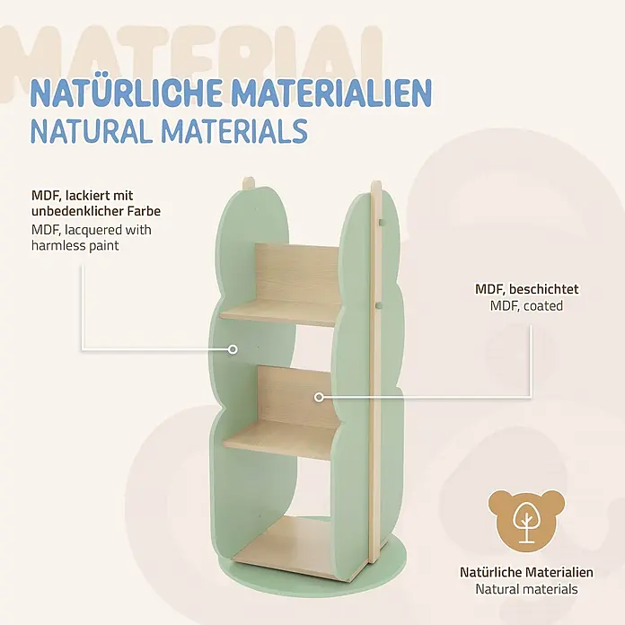 ECD Germany Holzregal Baum Bücherregal mit 5 Ablagen, 360° drehbar, MDF -  - Grünes, drehbares Kinderregal aus MDF, mit unbedenklicher Farbe lackiert und beschichtet.