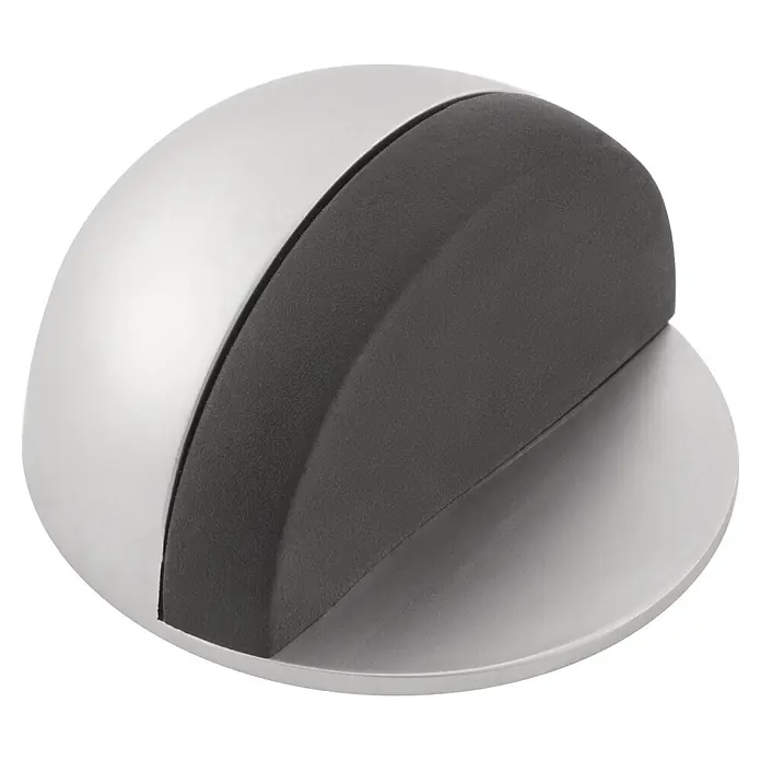 Walteco Bodentürstopper - Ø x H: 45 x 25 mm, Stahl - Silberfarbener metallischer Türstopper mit dunkelgrauem Gummi-/Schaumstoffpuffer.