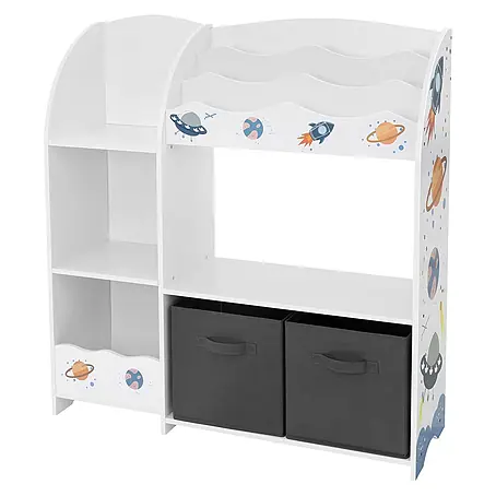 ECD Germany  Holzregal Weltraum Bücherregal mit 8 Ablagen & 2 Boxen Pressspan / Vlies
