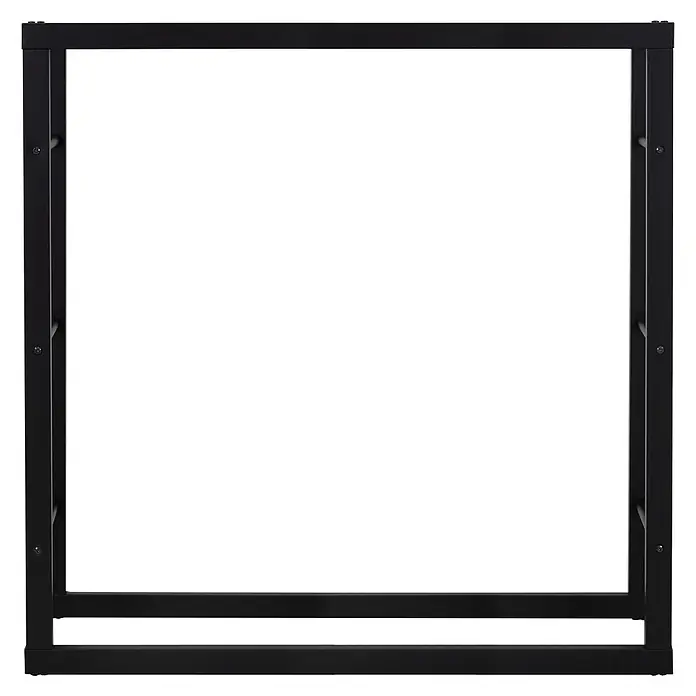 Kaminholzregal 100x100x25 cm rechteckig Schwarz aus Metall Innen/Außen -  - Schwarzes, rechteckiges Metallgestell mit zwei unteren Querbalken und sichtbaren Schraubbefestigungen.