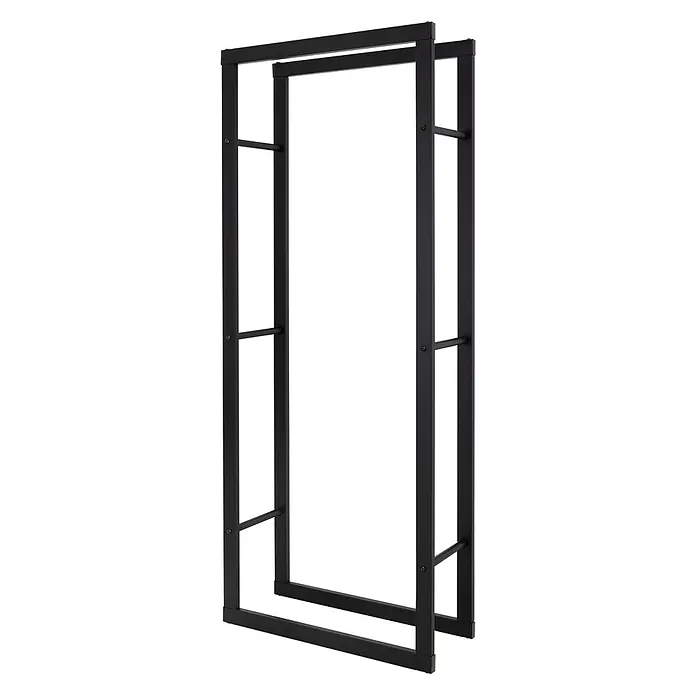 Kaminholzregal 60x150x25 cm rechteckig Schwarz aus Metall Innen/Außen -  - Schwarzes Metallgestell mit horizontalen Stützstangen, wahrscheinlich für Regale oder Lagerung.
