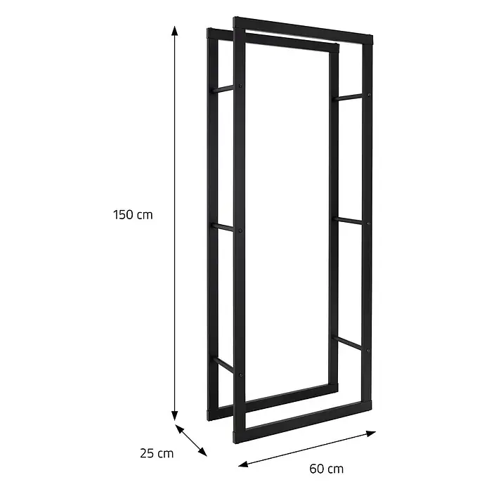 Kaminholzregal 60x150x25 cm rechteckig Schwarz aus Metall Innen/Außen -  - Schwarzes Metall-Doppelkleiderständergestell, 150x60x25 cm.