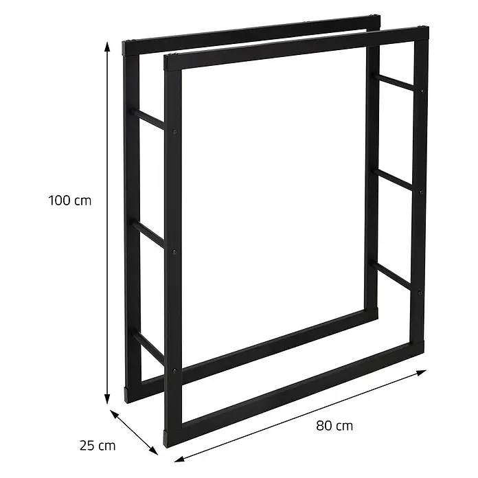 Kaminholzregal 80x100x25 cm rechteckig Schwarz ausMetall Innen/Außen -  - Schwarzes Metall-Holzregal zur Kaminholzaufbewahrung, 100x80x25 cm.