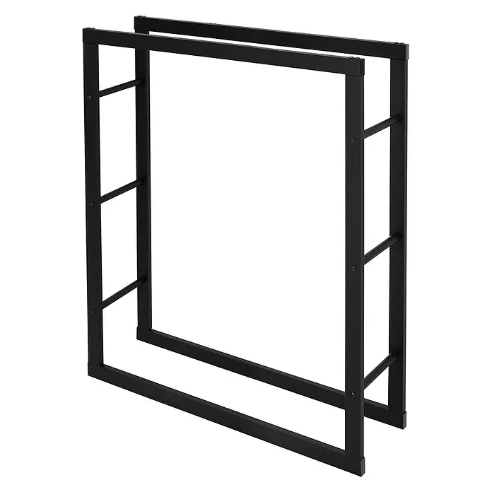 Kaminholzregal 80x100x25 cm rechteckig Schwarz ausMetall Innen/Außen -  - Schwarzes Metallgestell mit rechteckigen und runden Stangen, geeignet als Kaminholzständer oder Regal.