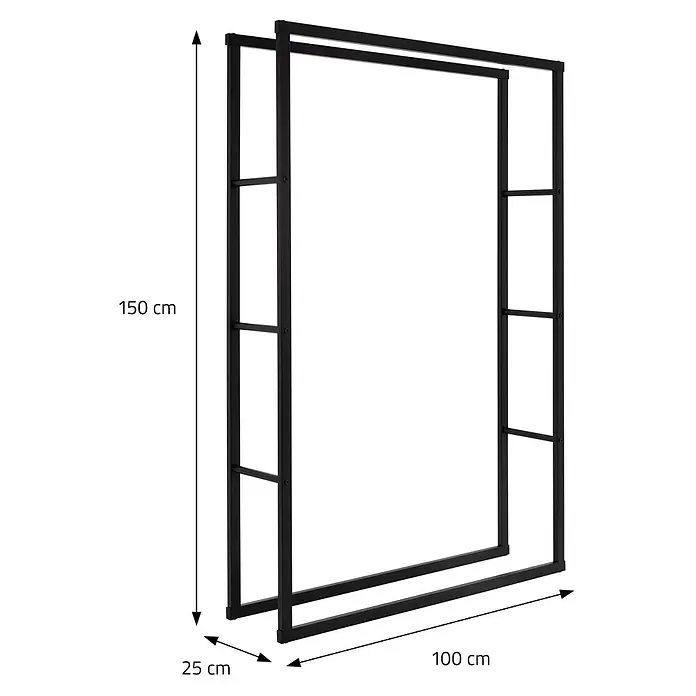 Kaminholzregal 100x150x25cm rechteckig Schwarz aus Metall Innen/Außen -  - Schwarzer Doppel-Kleiderständer aus Metall, 150x100x25 cm.