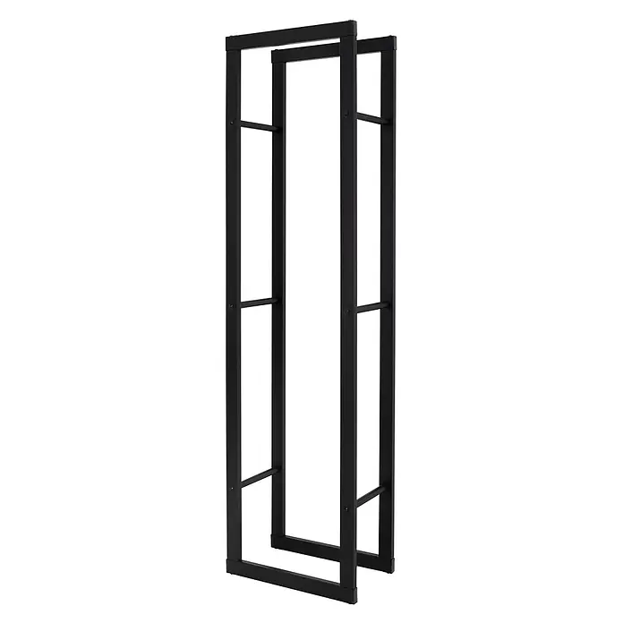 Kaminholzregal 40x150x25 cm rechteckig Schwarz aus Metall Innen/Außen -  - Zwei schwarze Metallrahmen für Regale oder Aufbewahrung, jeder mit drei horizontalen Querstreben.