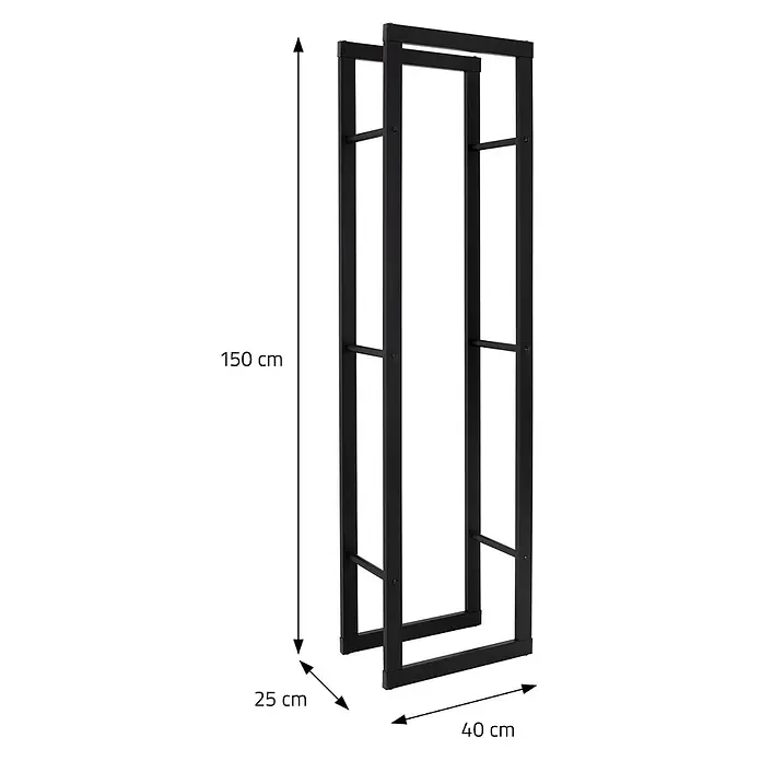 Kaminholzregal 40x150x25 cm rechteckig Schwarz aus Metall Innen/Außen -  - Schwarzes Metallregalgestell mit Abmessungen: 150 cm H, 40 cm B, 25 cm T.