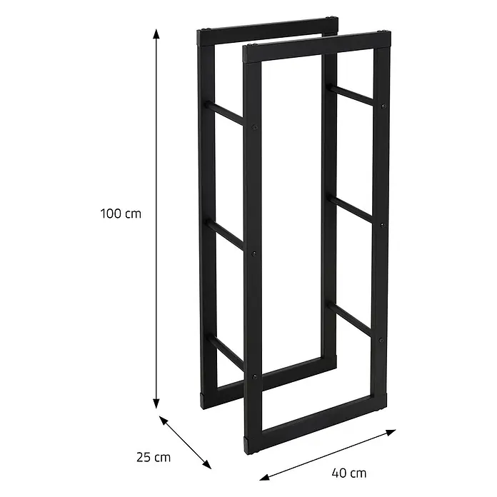 Kaminholzregal 40x100x25cm rechteckig Schwarz aus Stahl -  - Schwarzes Metallregal, 100 cm hoch, 40 cm breit, 25 cm tief.