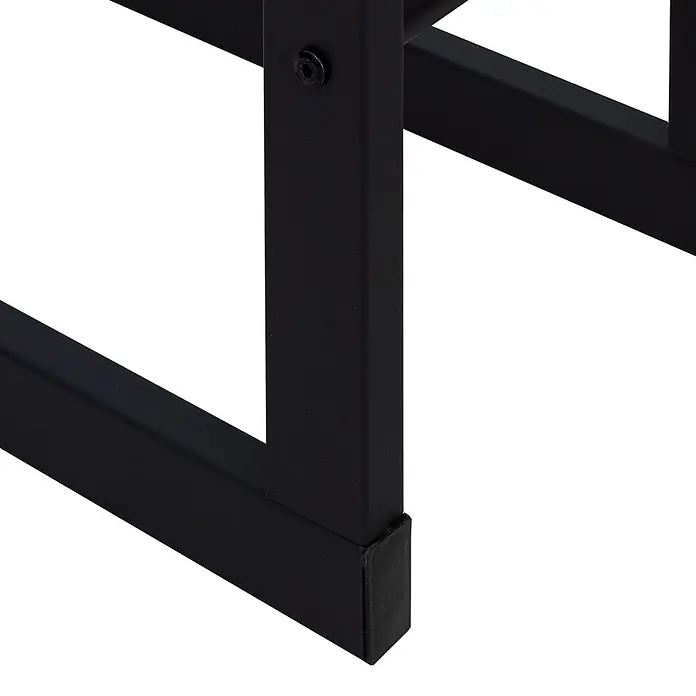Kaminholzregal 40x100x25cm rechteckig Schwarz aus Stahl -  - Detail eines schwarzen Metallrahmens mit Inbusschraube und Kunststoff-Fußkappe.