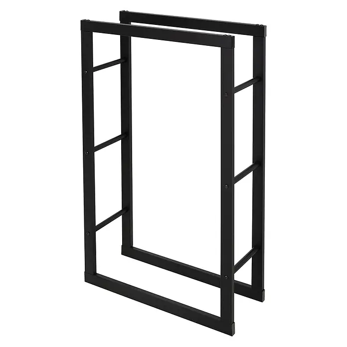 Kaminholzregal 60x100x25cm rechteckig Schwarz aus Stahl -  - Schwarzes Metallgestell mit zwei aufrechten Rechteckteilen, verbunden durch Querstreben, wahrscheinlich für Lagerung oder Präsentation.