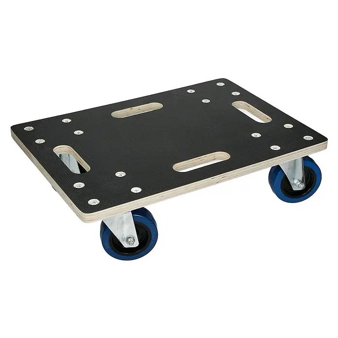 ECD Germany Transportroller Rollbrett Lastenroller Möbelhund 35x50 cm - Verbundwerkstoff - Schwarze, rutschfeste Möbelrollplatte aus Sperrholz mit vier blau-schwarzen Lenkrollen und zwei ovalen Griffaussparungen.