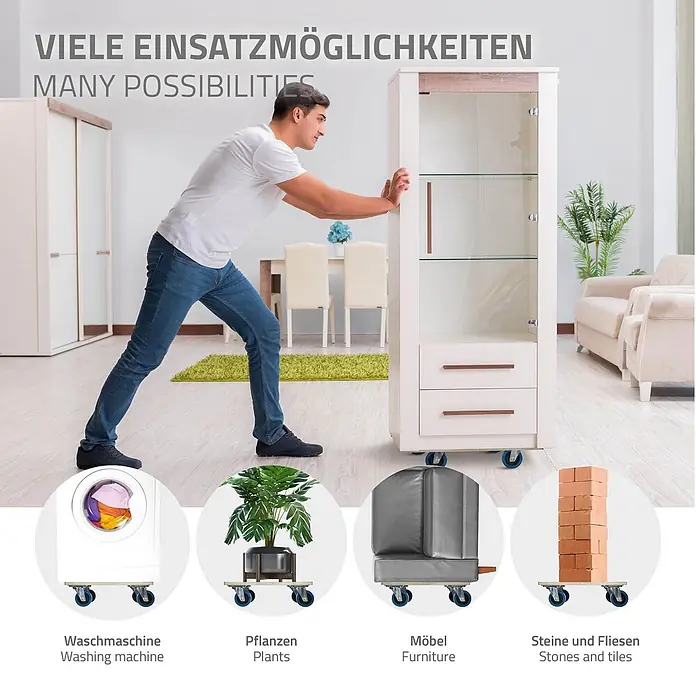 ECD Germany Transportroller Rollbrett Lastenroller Möbelhund 35x50 cm 2er Set - Verbundwerkstoff - Möbelroller aus Holz mit blauen Rollen, zum einfachen Transport unter Schrank und anderen schweren Gegenständen.